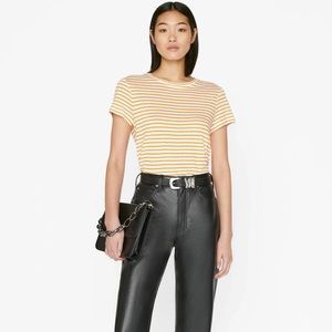 FRAME
Easy True Stripe Organic Linen T-Shirt in Nectarine Multi  L NWT